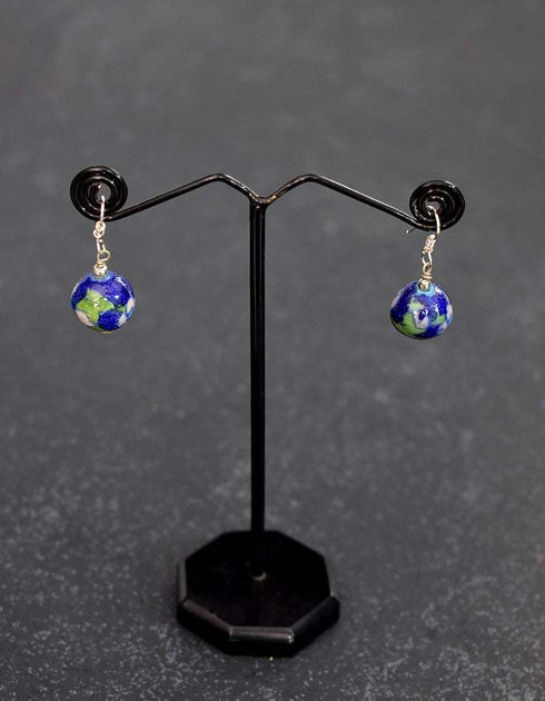 Single Blue Pottery Bead Earrings (Blue & Green)